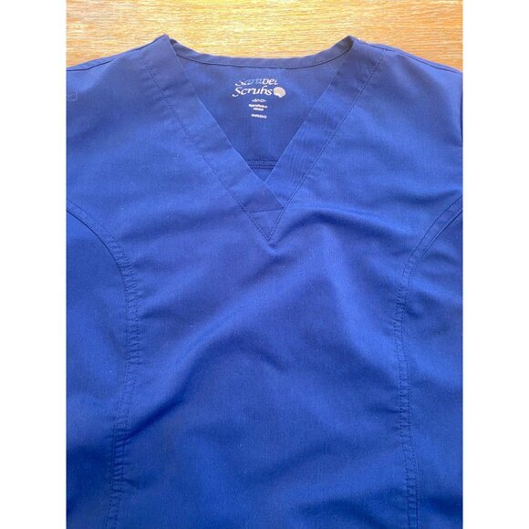 Sambel Scrubs Womens Scrub Top XS Navy Blue V-Neck Stretch - Picture 2 of 5